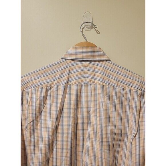 Turnbull & Asser Shirt Orange/Blue Plaid Long Sleeve Cotton Sz 17/43 Work Career - Picture 4 of 6
